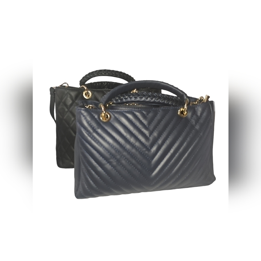*New* Persaman New York Navy Blue Leather Tote - Picture 4 of 9